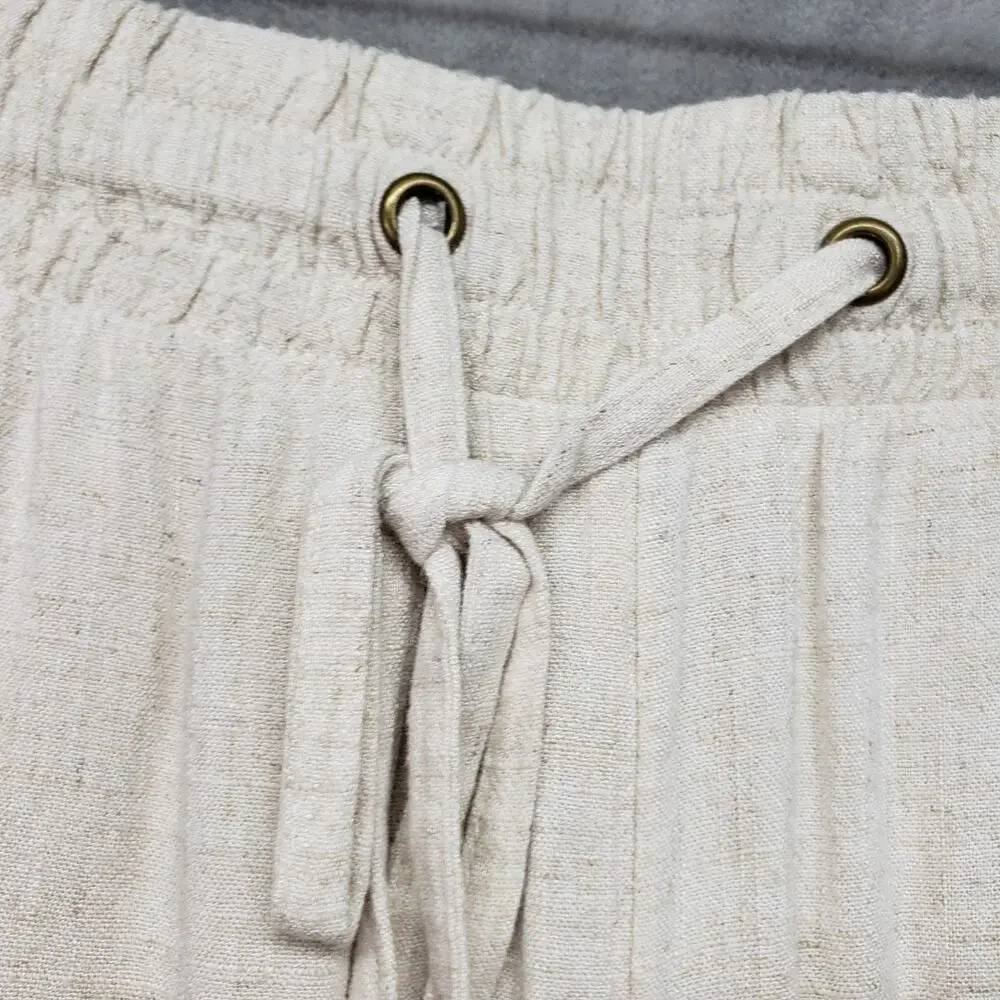 Falls Creek Womens 1X Beige Linen Blend Lounge Pants Wide Leg Drawstring NWT - Picture 5 of 15